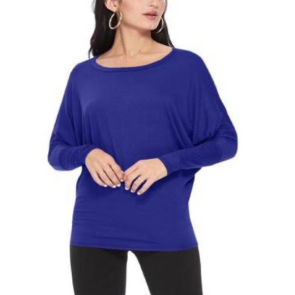 Womens Long Sleeve Dolman Loose Fit Knit Tunic Top - Picture 2 of 6